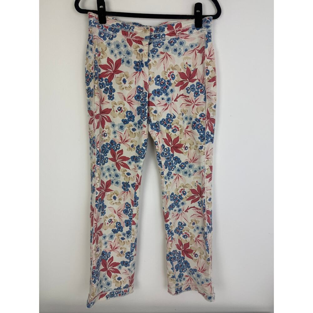 Cambio Womens Floral Straight Leg Boho Cropped Ankle Cream/Red/Blue Pants US 8